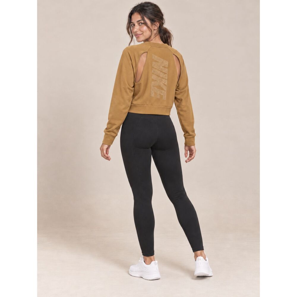 Nike Dri-FIT Open Back Cropped Sweatshirt Women M Brown Gold